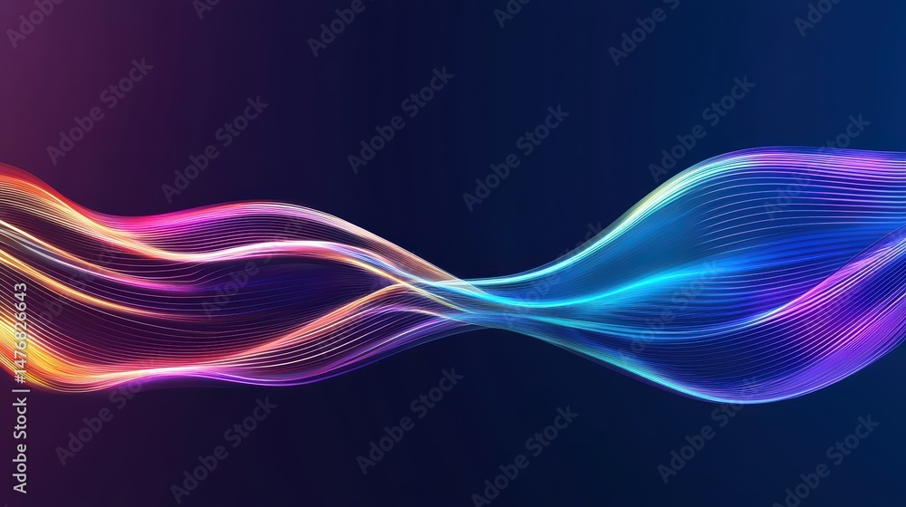 Poster colorful wave patterns with smooth lines and gradient effects on a dark background for creative desi