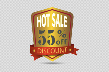 Gold sticker of discounts and sales. On a transparent background.