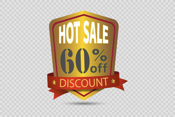 Gold sticker of discounts and sales. On a transparent background.