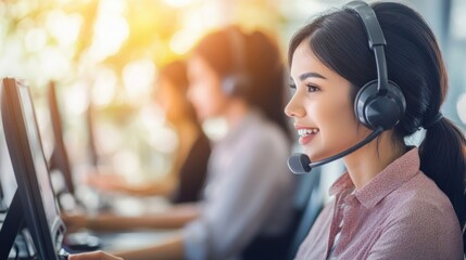 Smiling Customer Service Representative at Work