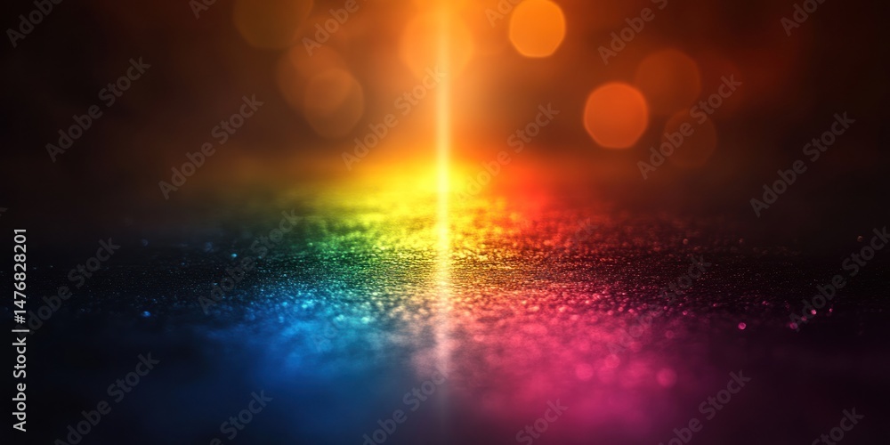 Aufkleber vibrant spectrum of colors reflected on wet surface with soft bokeh and warm lighting effects