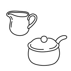 ミルクピッチャーとシュガーポットの線画イラスト