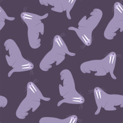 Vector isolated illustration of a pattern with walruses. Children's pattern with animals.