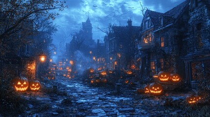 Obraz premium Spooky Halloween Town at Night