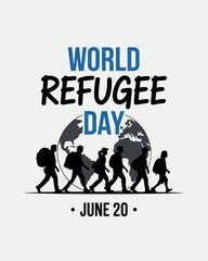 World Refugee Day graphic with migrating people silhouettes and globe
