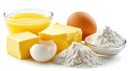Fototapeta premium Baking Ingredients Butter Flour Eggs Delicious Recipe Cooking Food Preparation eat meal yolk whey