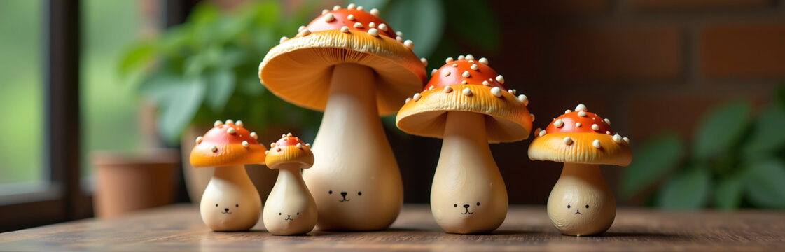 di famiglia interspecie con genitori umani non binari e figlioletti ibridi tra mammiferi e funghi domestica