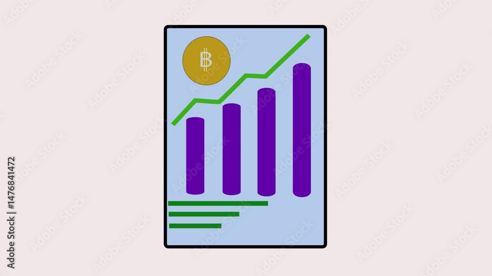 Poster dynamic growth icon animation with a bitcoin symbol and financial graph, ideal for business strategy