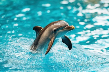 Naklejka premium Dolphin leaping in vibrant pool
