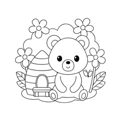 Little Bear Eating Honey Near a Beehive coloring pages