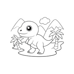 Tiny Cute Dinosaur Strolling in the Valley coloring pages coloring pages