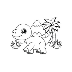 Tiny Cute Dinosaur Strolling in the Valley coloring pages coloring pages
