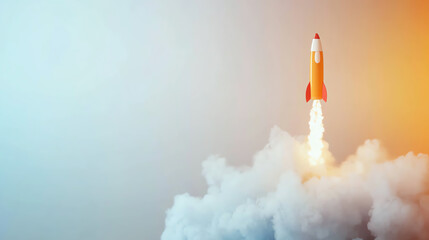 A vibrant rocket launching through clouds, symbolizing innovation and the exploration of space technology.