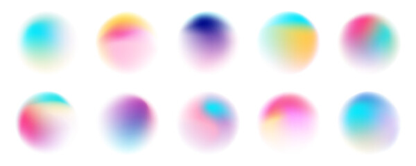 Set of colorful watercolor translucent gradient samples, Smooth gradient glowing neon paint spots, Vector illustration.