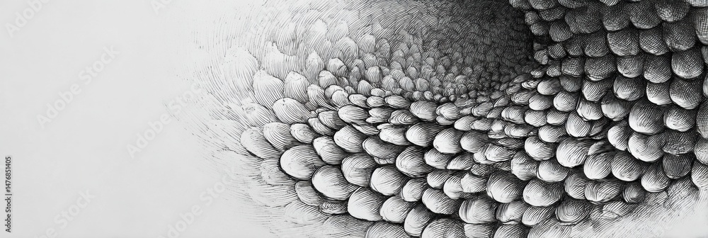 Fototapete Monochrome Sketch of Fish Scales in Intricate Pattern With Ample Space Beneath for Artistic Exploration