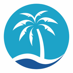 Obraz premium Circle palm tree with beach wave inside icon on white background.