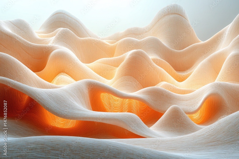 Poster textured peach dunes undulate, with warm light emanating from within. use as background for websites