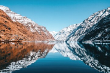 Obraz premium Mountain reflection on a calm fjord