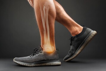 Healthy Male Legs Walking in Sneakers Showing Bone Structure Anatomy for Medical or Fitness Concepts
