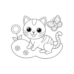 Cute Kitten Playing with a Ball of Yarn coloring pages