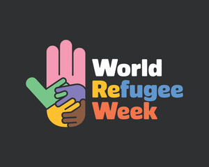 World Refugee Week is designed with diverse colorful raised hands