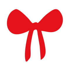 Isolated silhouette of a red bow with a ribbon on a white background