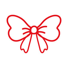 Isolated outline of a red bow with ribbon on a white background
