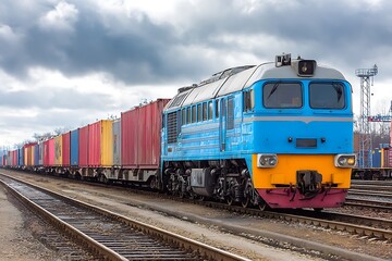 Obraz premium Dynamic Freight Train Carrying Trade Containers 