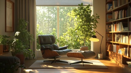 Fototapeta premium Cozy reading nook with sunlit view