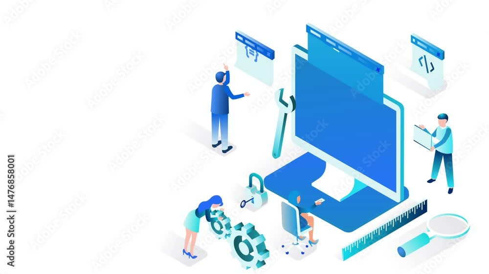 Aufkleber colorful digital workspace with team collaborating on software development projects