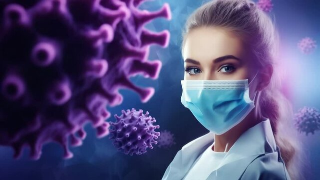 A woman wearing a mask, representing health and safety during a pandemic.
