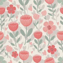 A floral pattern with pink flowers and green leaves