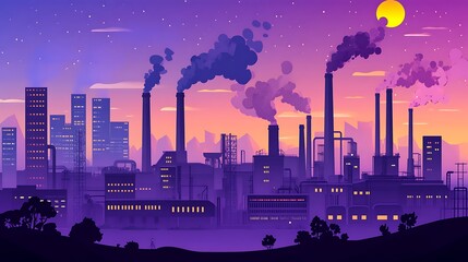  An industrial area with factories emitting greenhouse gases into the air