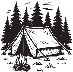 Camping tent and fire vector illustration
