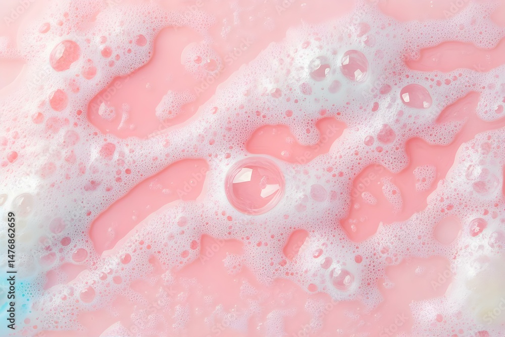 Poster a close-up of pink soap bubbles on a soft surface, creating a dreamy and textured appearance. concep