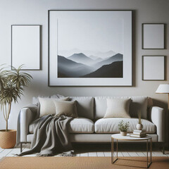 modern living room with empty photo frame sofa