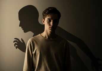 Obraz premium Pensive young man with dark shadows indoors