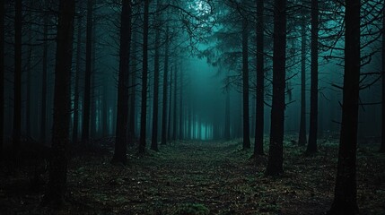 Fototapeta premium A dark forest where the trees seem to move