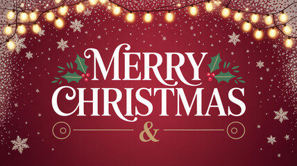 Glittering red Christmas background with snowflakes and lights Merry Christmas banner