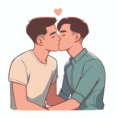 Gay couple kissing while sitting