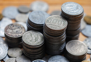 Various old Indonesian rupiah coins that are no longer used as a means of exchange and buying and selling.