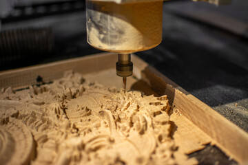 Router cuts out of wood. Woodwork industry	