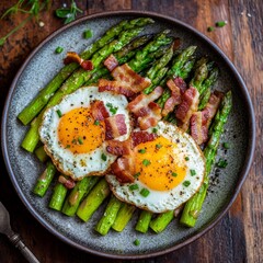 Asparagus w/ bacon and fried eggs