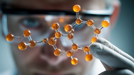 Researcher examines molecule structure, contributing to scientific progress and discovery in the lab with careful precision.