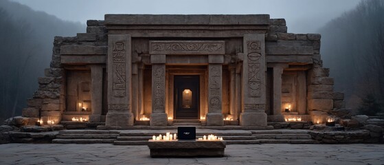 Obraz premium Ancient stone temple, lit by candlelight