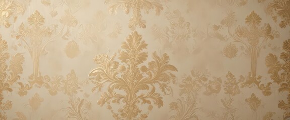 Creamy damask wallpaper with subtle gold accents, rich texture ,  rich,  vintage