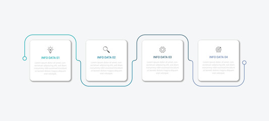 4 steps infographic template with 4 options. Flowchart that can be used for business report, data visualization and presentation. Timeline infographic elements vector illustration