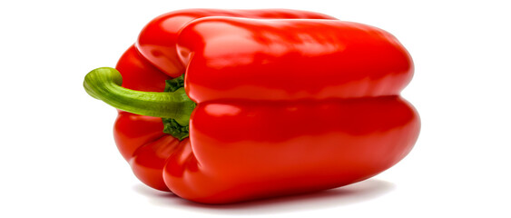 Vibrant red bell pepper with green stem isolated on a clean white background for healthy eating concepts