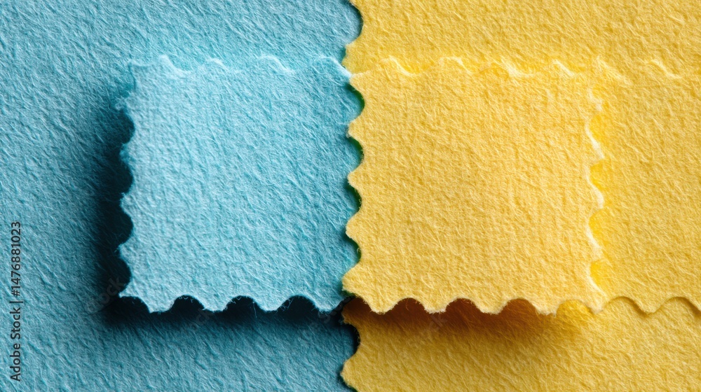 Poster bright colored paper squares with textured edges on a clean background illustrating a coupon tear li