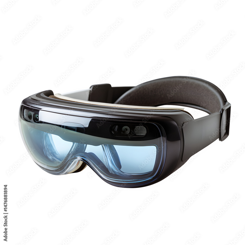 Poster augmented reality headset placed against a clean white background, showing sleek visor design and he